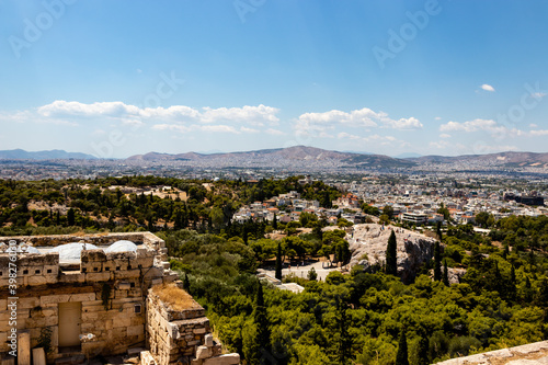 panorama of the city on a sunny day. The hills, mountains and dense buildings of the city of athens.