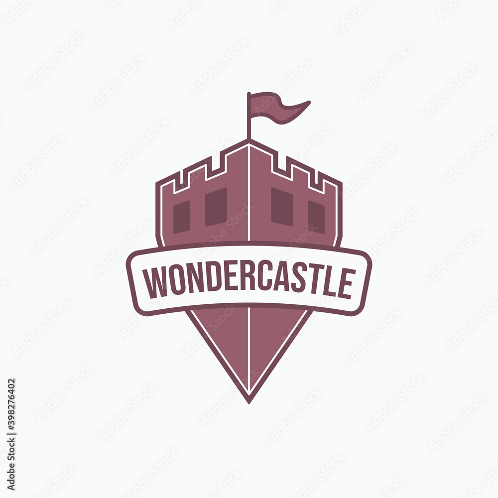 Vector illustration of protection shield and castle with flag fit for protection company logo design Vector illustration of protection shield and castle with flag fit for protection company logo design