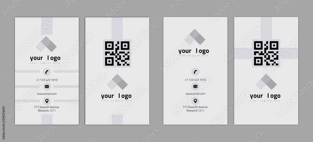 Naklejka premium Vertical business card print template. Personal business card. White and Grey colors. Simple design. Vector illustration.
