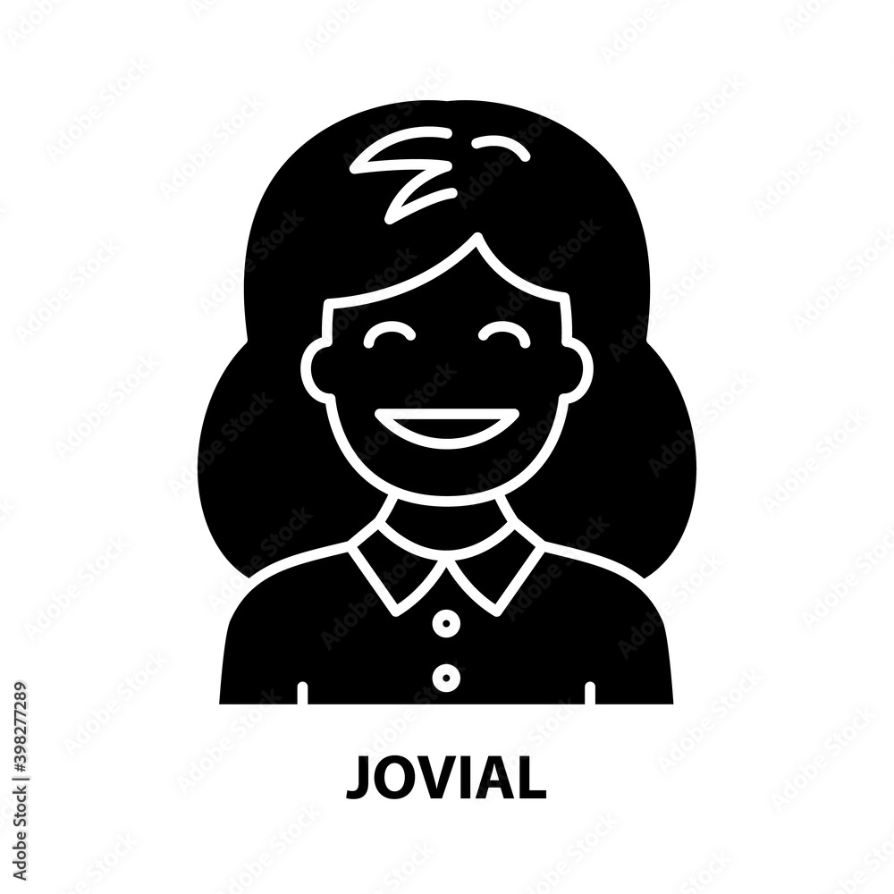 jovial icon, black vector sign with editable strokes, concept illustration jovial icon, black vector sign with editable strokes, concept illustration