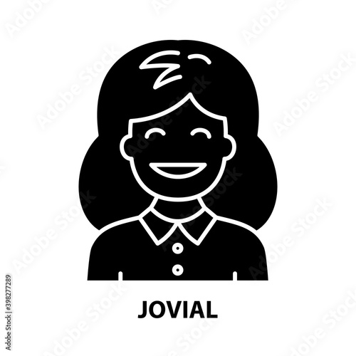 jovial icon, black vector sign with editable strokes, concept illustration