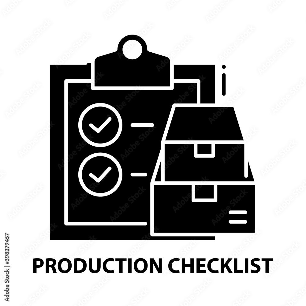 production checklist icon, black vector sign with editable strokes, concept illustration production checklist icon, black vector sign with editable strokes, concept illustration