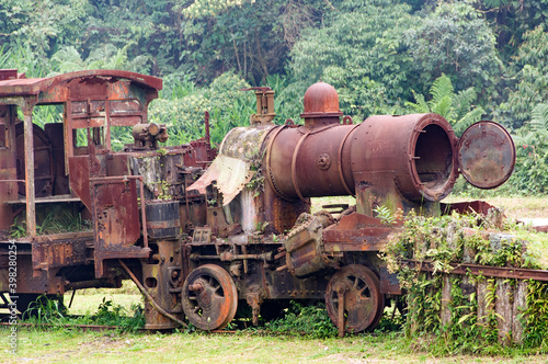 Sao Paulo, Brazil: wagon carcasses and steam locomotive in the Paranapiacaba railway station