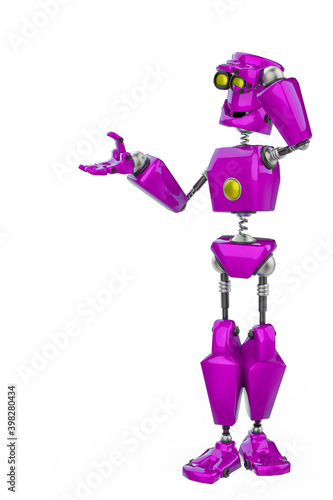 funny robot cartoon is watching in a white background