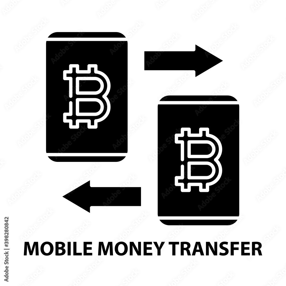 mobile money transfer icon, black vector sign with editable strokes, concept illustration mobile money transfer icon, black vector sign with editable strokes, concept illustration