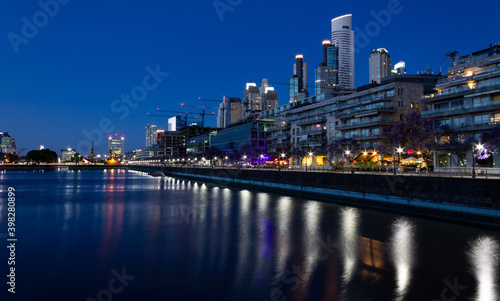 Tourism in Buenos Aires. Puerto Madero at night. The most modern and luxurious neighborhood in Buenos Aires shows all its glamor at night. 