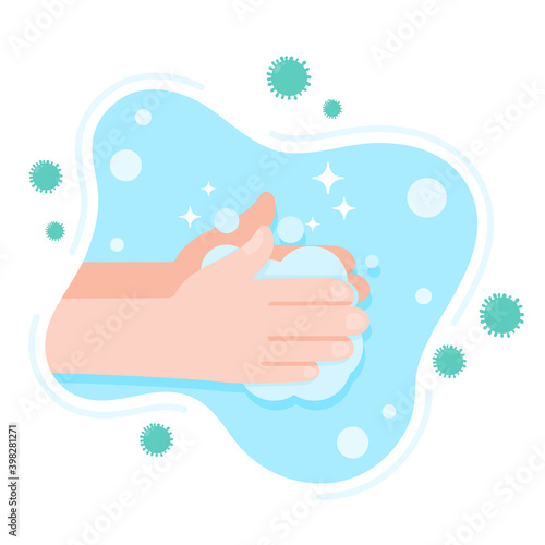 Vector comics hand washing with soap and water to kill viruses. The concept of prevention of the covid-19 virus