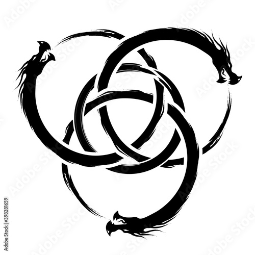 Triquetra symbol made of dragons