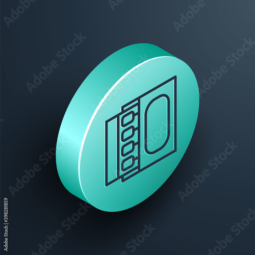 Isometric line Open matchbox and matches icon isolated on black background. Turquoise circle button. Vector.