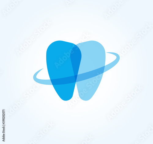 Dentistry flat cartoon style vector logo concept. Protected tooth, isolated icon on white background. Linear symbol of tooth for orthodontic clinic and dentistry.