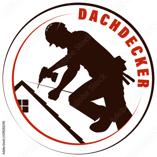 Roofer silhouette with tool working on roof of house symbol