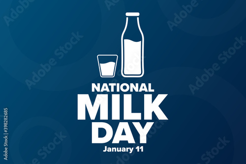 National Milk Day. January 11. Holiday concept. Template for background, banner, card, poster with text inscription. Vector EPS10 illustration.