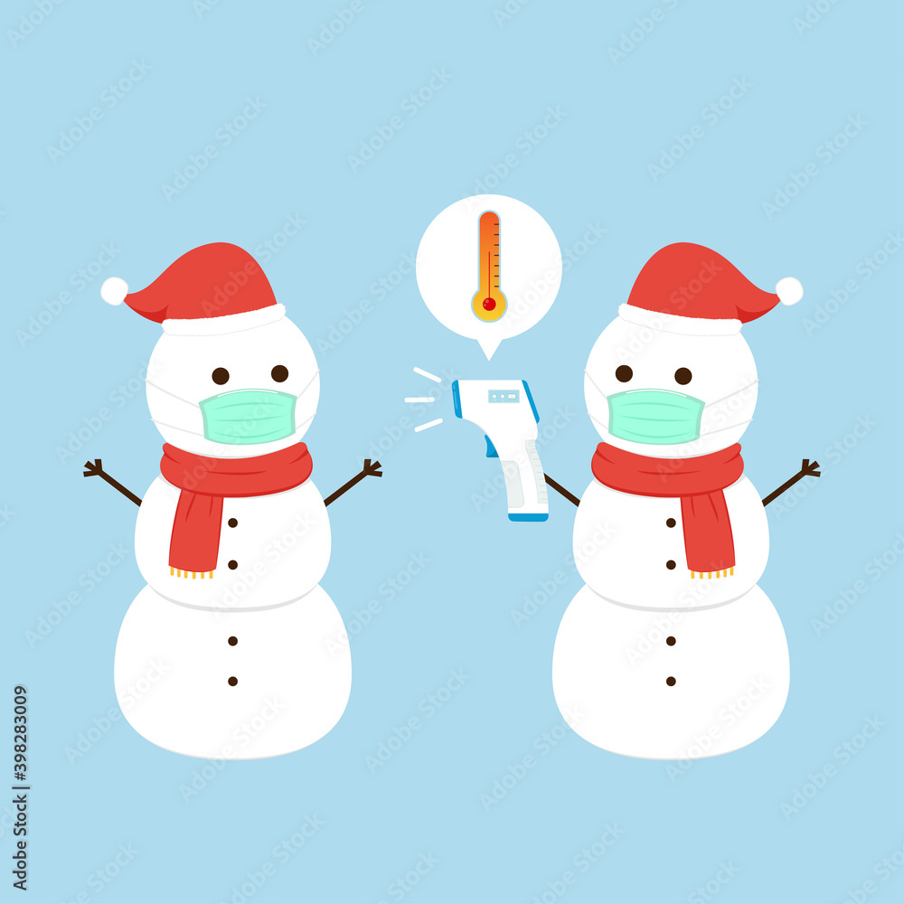 Snowman cartoon vector. Face mask. Electronic thermometer baby. Electronic thermometer vector.