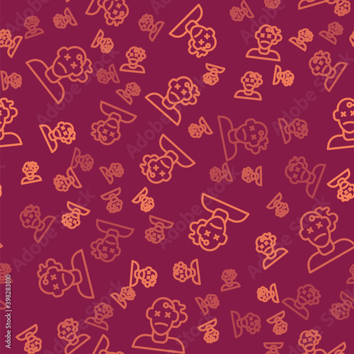 Brown line Murder icon isolated seamless pattern on red background. Body, bleeding, corpse, bleeding icon. Concept of crime scene. Vector.