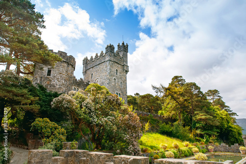 Glenveagh Castle, Donegal in Northern Ireland. Beautiful park and garden in Glenveagh National Park, second largest park of the country. Gleann Bheatha in Irish language