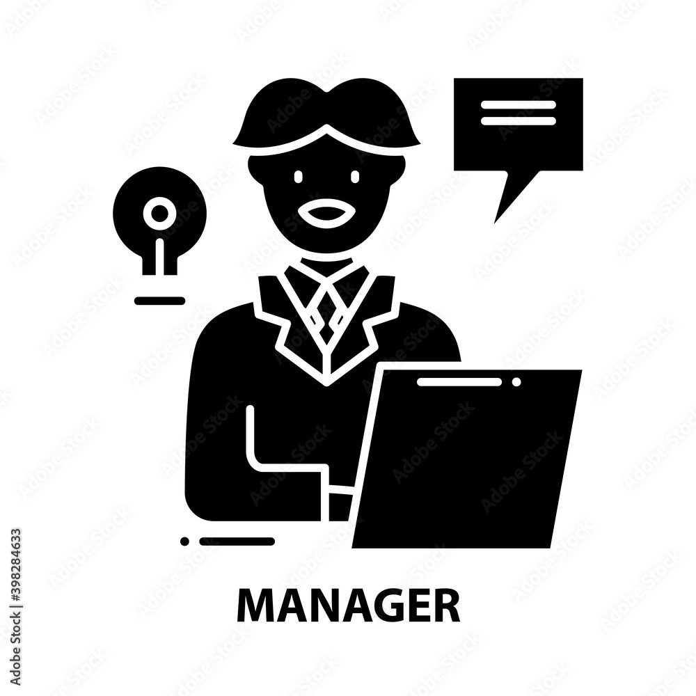 manager icon, black vector sign with editable strokes, concept illustration
