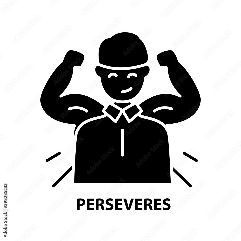 perseveres icon, black vector sign with editable strokes, concept illustration
