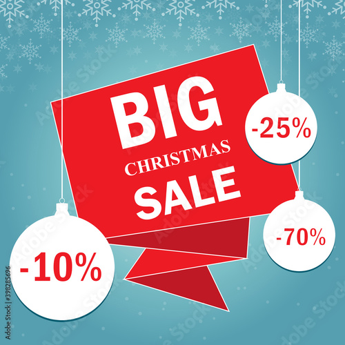 Christmas Sale banner.Big sale offer, banner template. Winter holidays discounts and sellout in stores and shops.