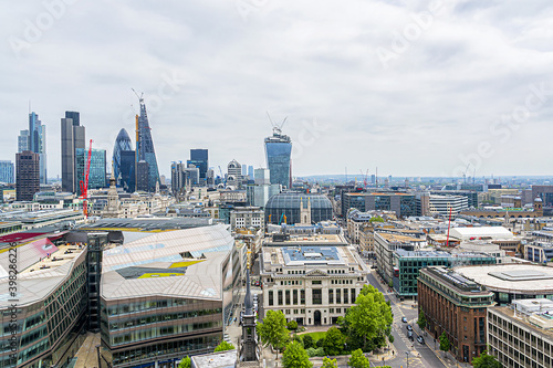 Aerial view of London from viewing platform of St. Paul Cathedral. London, England, UK.