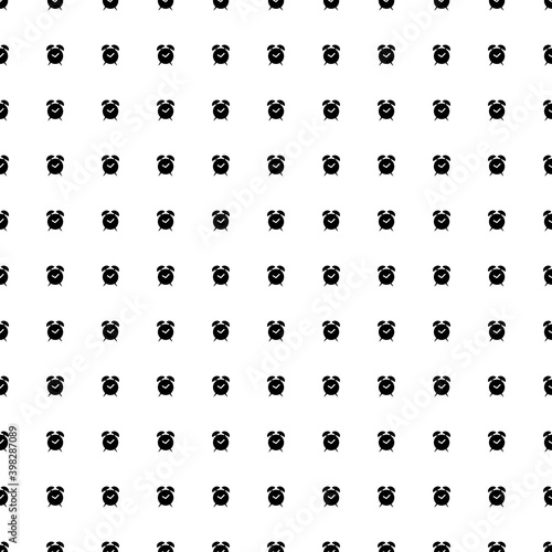 Square seamless background pattern from geometric shapes. The pattern is evenly filled with black alarm clock symbols. Vector illustration on white background