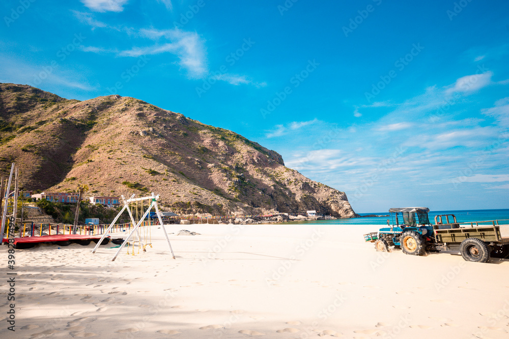 Ky Co Beach, sand on beach and blue summer sky, nature concept at Quy Nhon city , Binh Dinh Province, Viet Nam