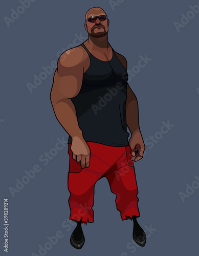 cartoon hefty muscular man in red pants
