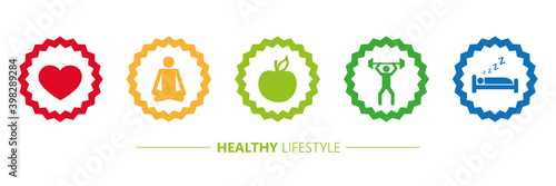 healthy lifestyle icons heart yoga and apple vector illustration EPS10