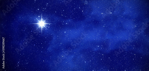 Amazing Polaris in deep starry night sky, space with stars, panoramic view. photo