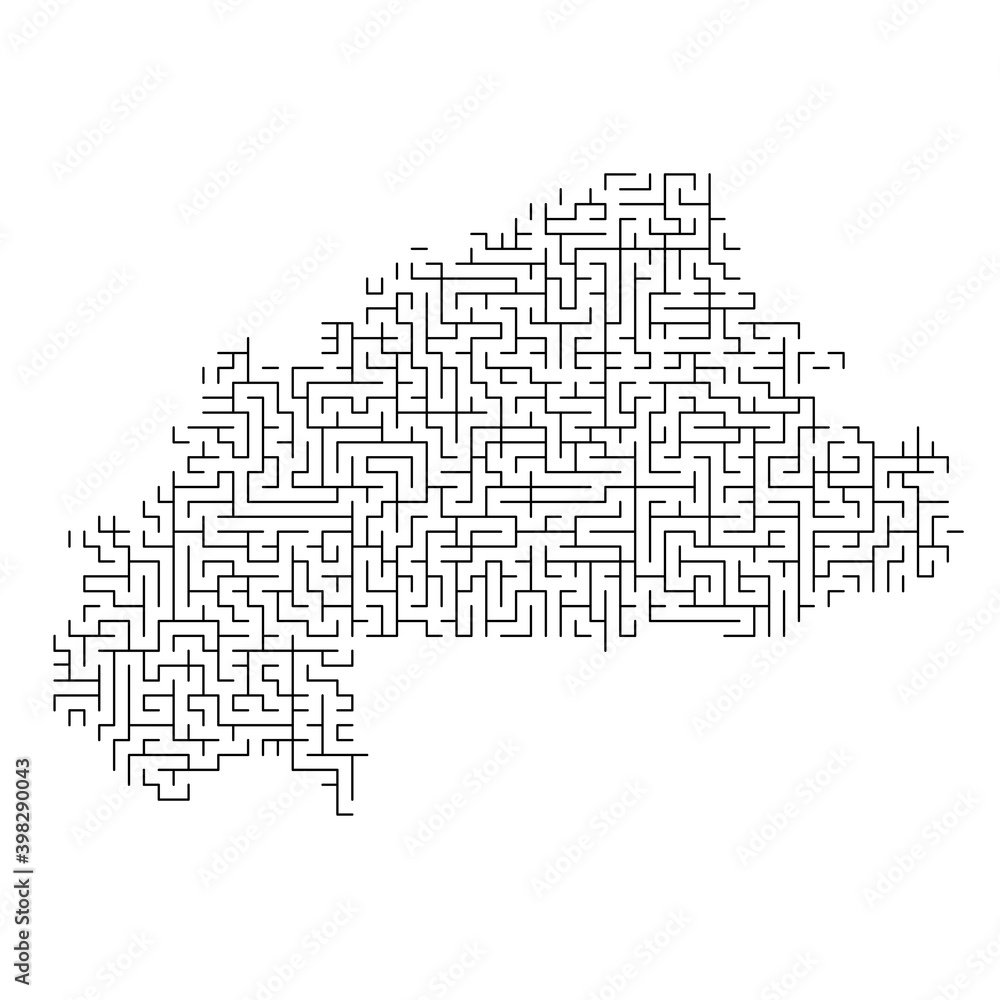 Burkina Faso map from black pattern of the maze grid. Vector illustration.