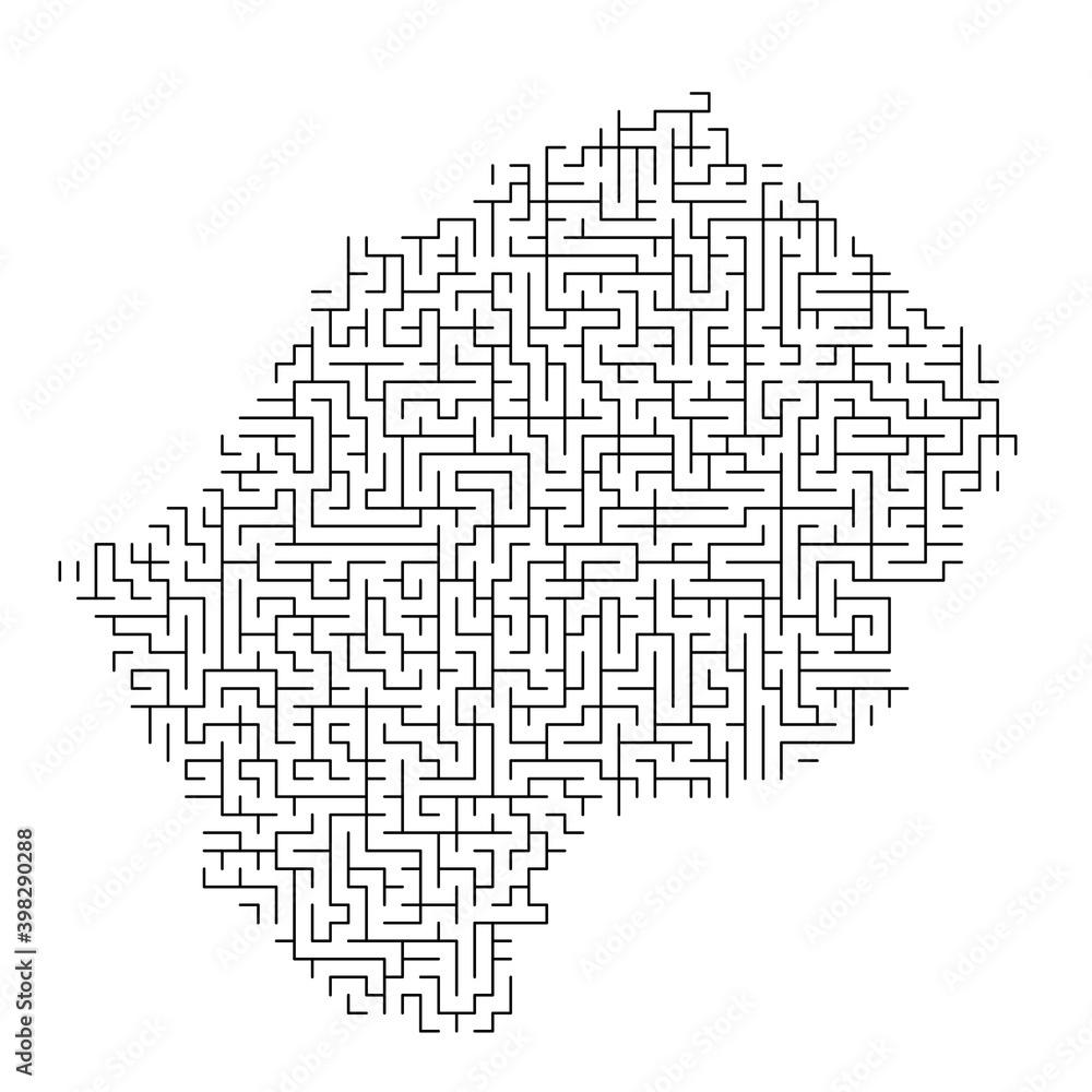 Lesotho map from black pattern of the maze grid. Vector illustration.