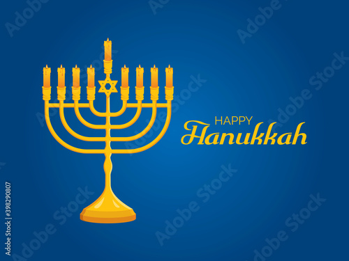 Happy Hanukkah Poster with golden menorah vector illustration. Golden menorah with star of david vector. Beautiful jewish candlestick with burning candles icon. Jewish holiday Hanukkah. Important day
