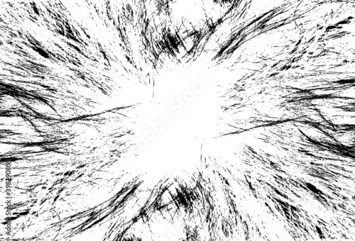 Monochrome texture composed of irregular graphic elements. Distressed uneven grunge background. Abstract vector illustration. Overlay for interesting effect and depth. Isolated on white background.