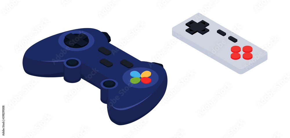 Isometric gamepad isolated on white vector illustration. Video game controller. Isometric gamepad isolated on white vector illustration. Video game controller.