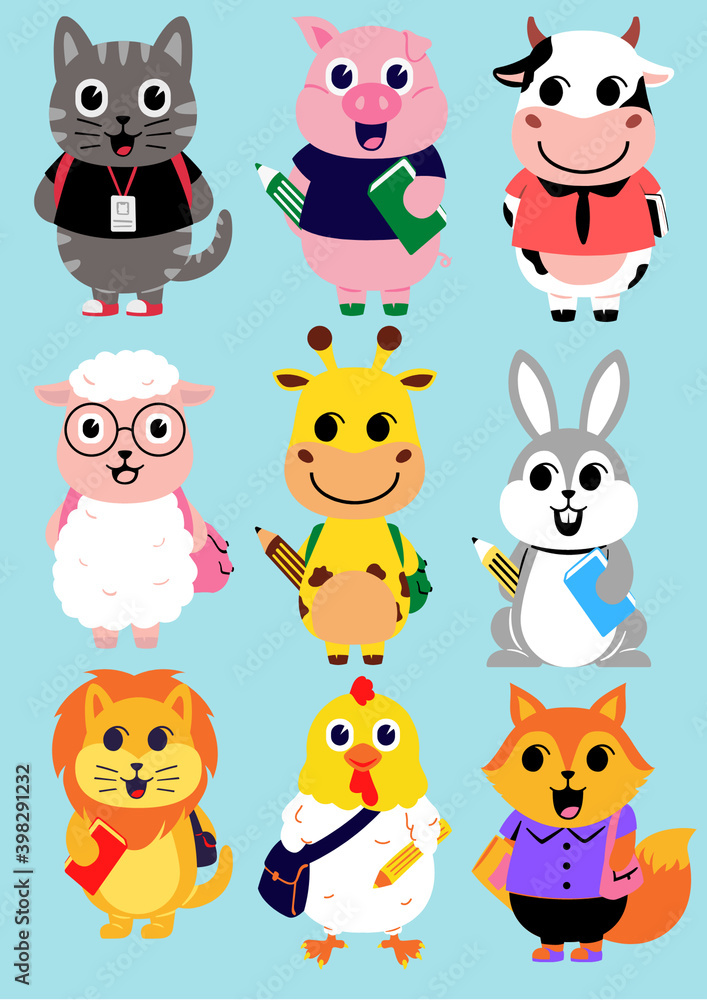 Naklejka premium Cute illustration of studious animals