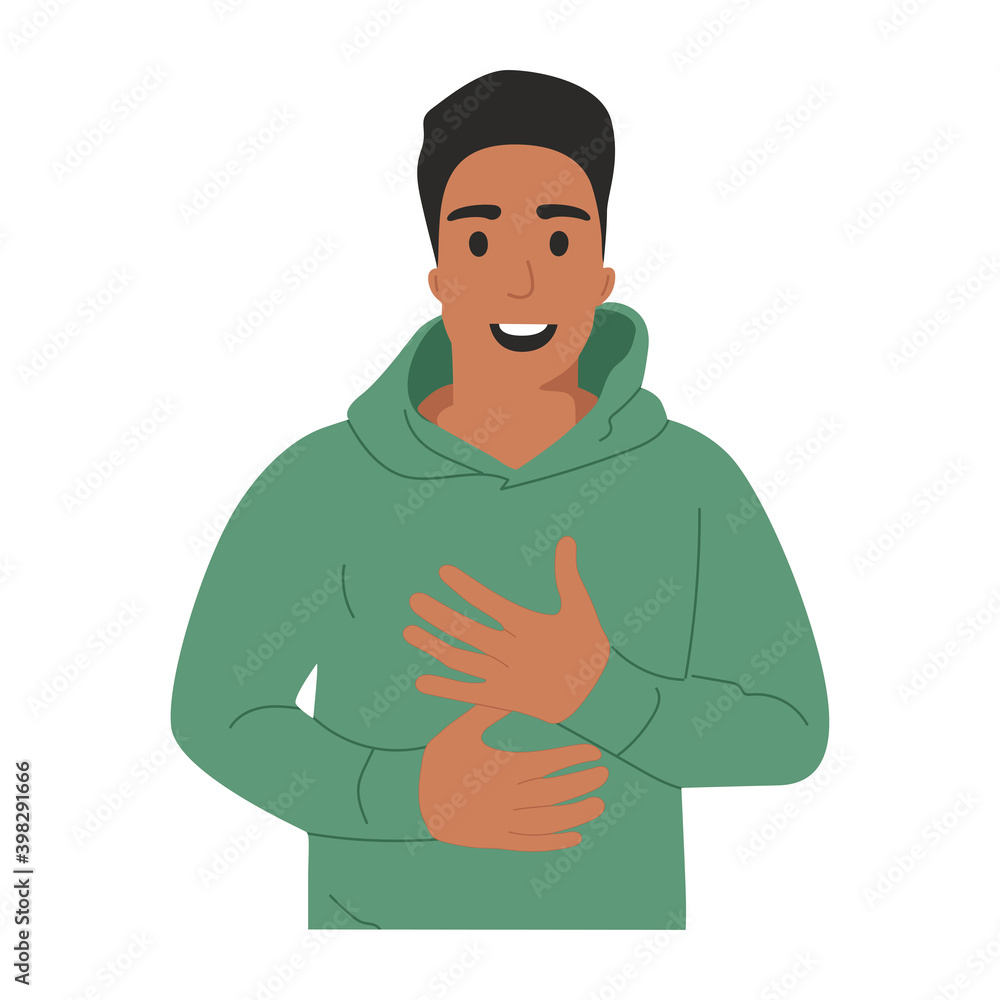 Joyful young black guy looks at the camera with a smile and hands on himself, portrait. Mockup for advertising, space for text, isolated on white background Joyful young black guy looks at the camera with a smile and hands on himself, portrait. Mockup for advertising, space for text, isolated on white background
