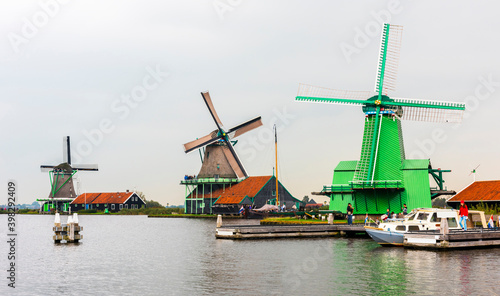 Windmills in Zaanse Schans, Netherlands.