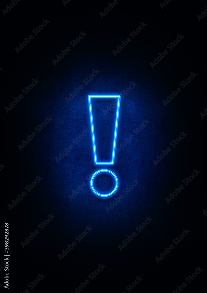 Blue Neon exclamation mark sign Blue Neon exclamation mark sign