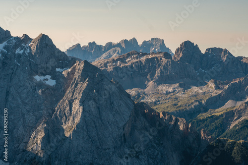 Beautiful stunning views of the Alps seen from Passo Pordoi andto Piz Boe hike in Dolomites  Italy