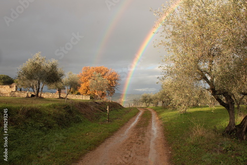 Photos arcobaleno sulla campagna toscana in una giornata di pioggia