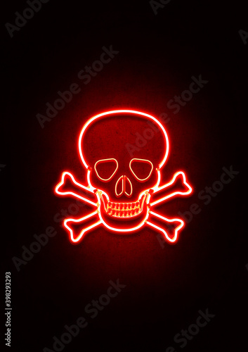 Red Neon Skull & Crossbones Sign