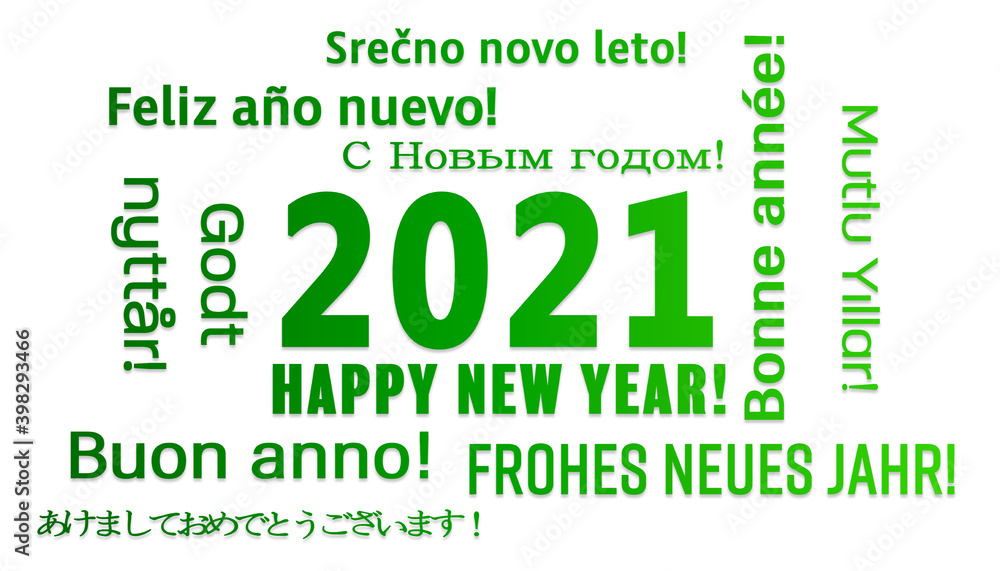 illustration of a word cloud with the message happy new year in green and in different languages illustration of a word cloud with the message happy new year in green and in different languages
