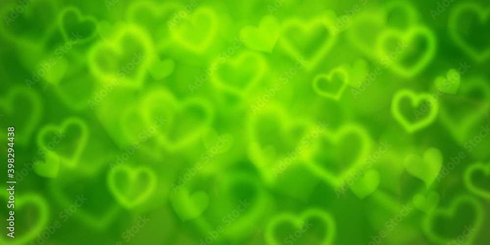 Background of blurry hearts in green colors. Valentine's day illustration