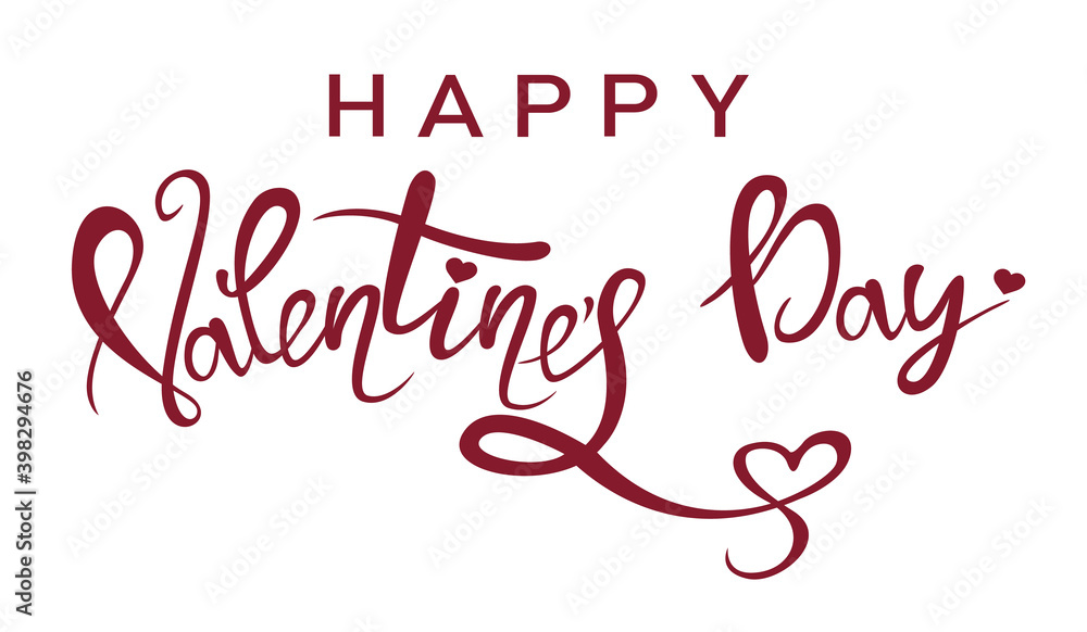 red happy valentines day lettering isolated on white, vector illustration