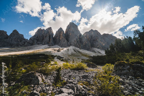 Beautiful view of the Puez-Odle Nature Park, a stunning mountain landscape in the Dolomites, Italy