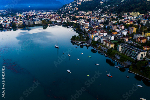 Aerial view in the morning, Locarno, Lake Maggiore, Ticino, Switzerland