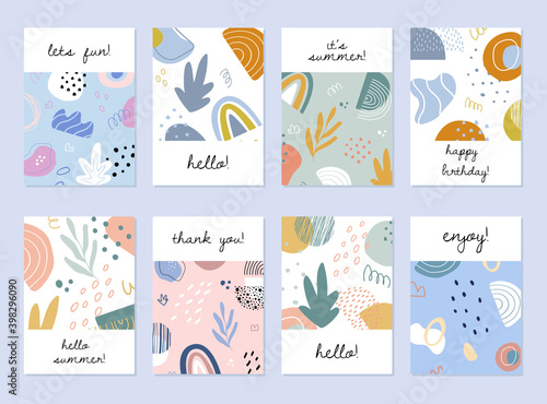 Abstract colourful backgrounds set. Hand drawn templates for card, flyer and invitation design.