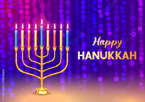 illustration of Happy Hanukkah, Jewish holiday festival greetings background
