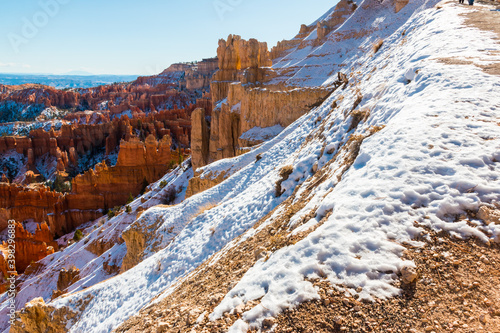 Snow Capped Inspiration Point and Hoodoos of Bryce Amphitheater, Bryce Canyon National Park,Utah,USA