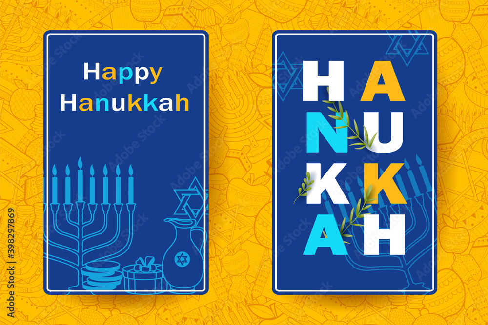Fototapeta premium illustration of Happy Hanukkah, Jewish holiday festival greetings background