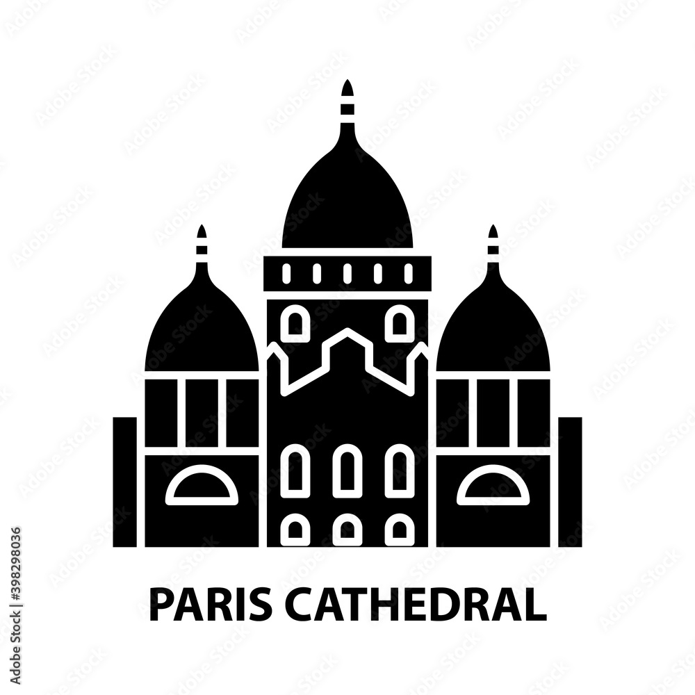 paris cathedral icon, black vector sign with editable strokes, concept illustration
